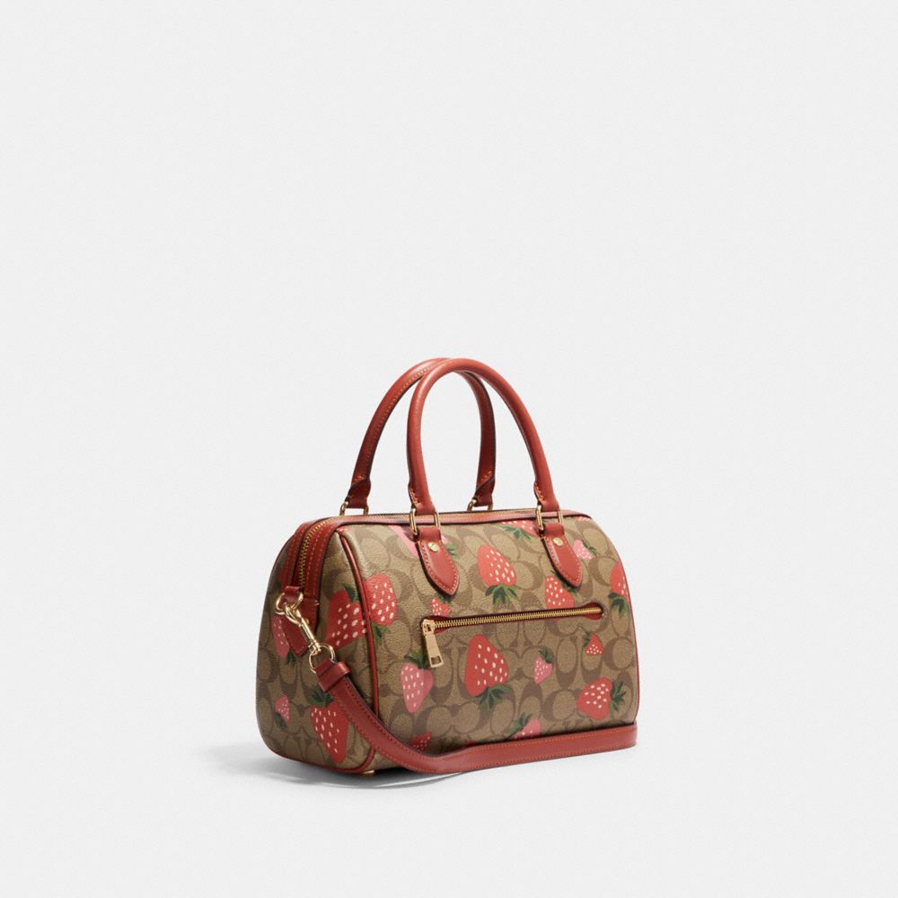 Rowan Satchel Bag In Signature Canvas With Wild Strawberry Print