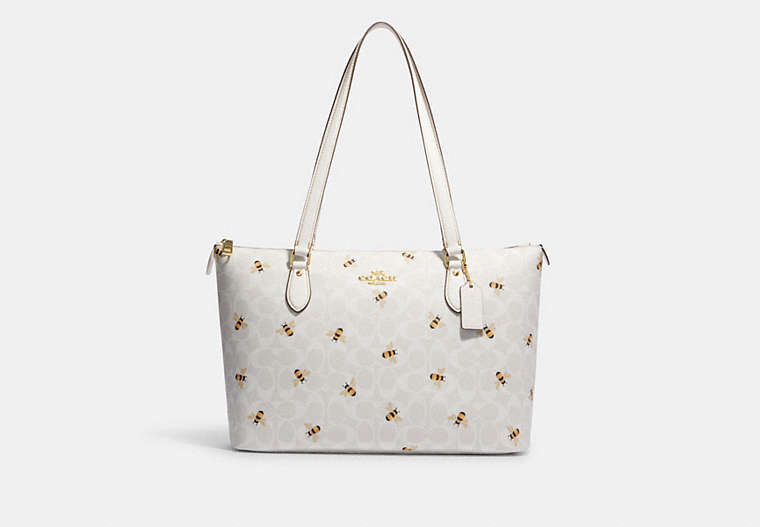 COACH®,GALLERY TOTE IN SIGNATURE CANVAS WITH BEE PRINT,X-Large,Gold/Chalk/Glacier White Multi,Front View