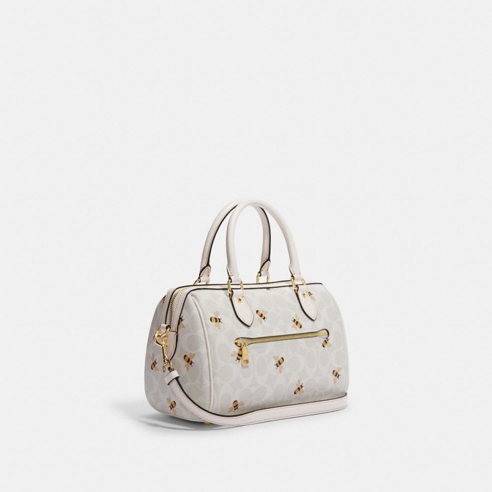 COACH®,Rowan Satchel Bag In Signature Canvas With Bee Print,,Angle View