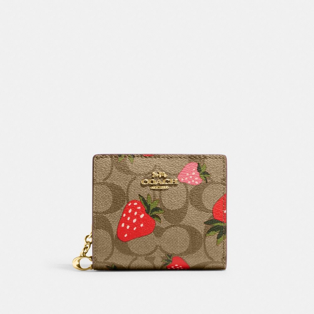 COACH Snap Wallet In Signature Canvas With Wild Strawberry Print