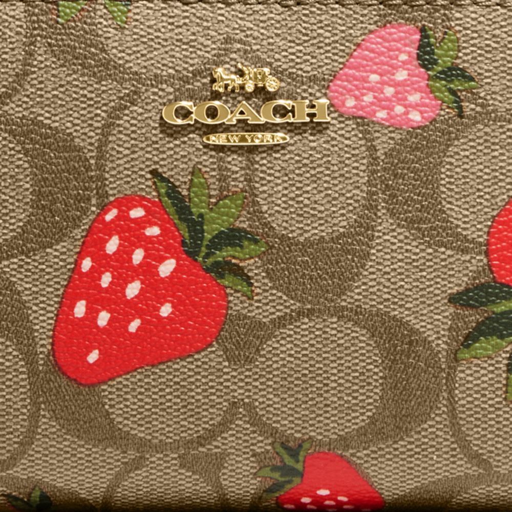 Coach Snap Wallet in Signature Canvas with Wild Strawberry Print Pouch