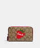 COACH®,MEDIUM ID ZIP WALLET IN SIGNATURE CANVAS WITH WILD STRAWBERRY,Mini,Silver/Khaki/Electric Red,Front View