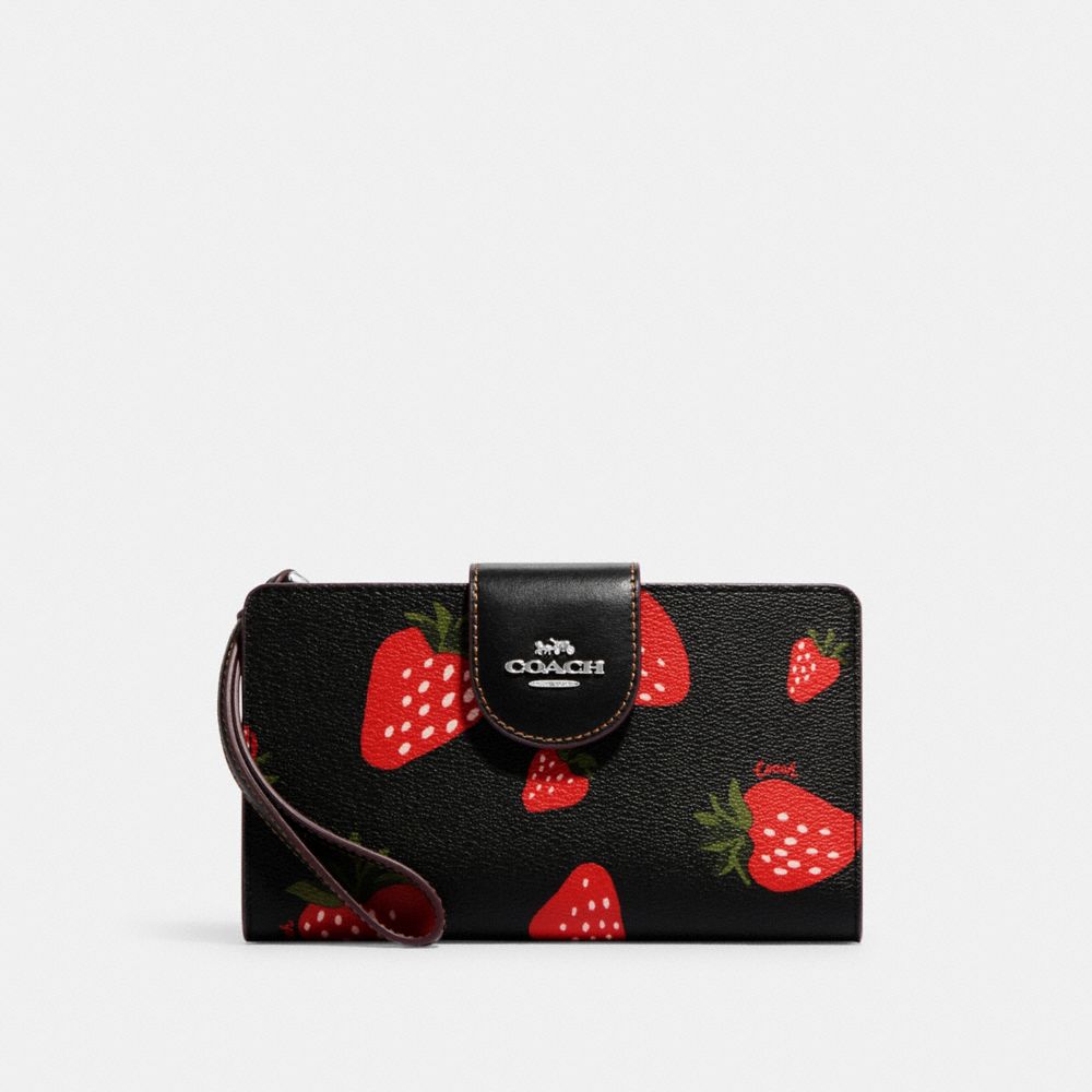 Coach Outlet Multifunction Card Case With Wild Strawberry Print in