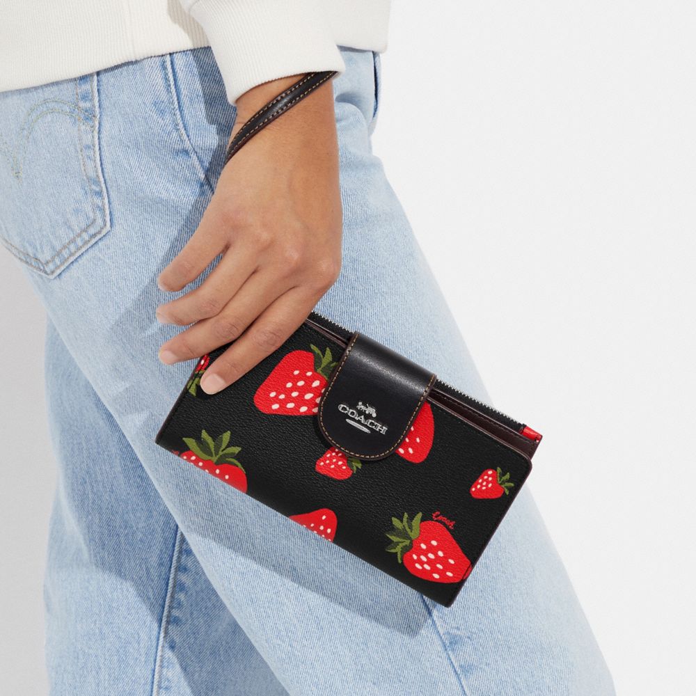 Coach Tech Wallet in Signature Canvas with Wild Strawberry Print