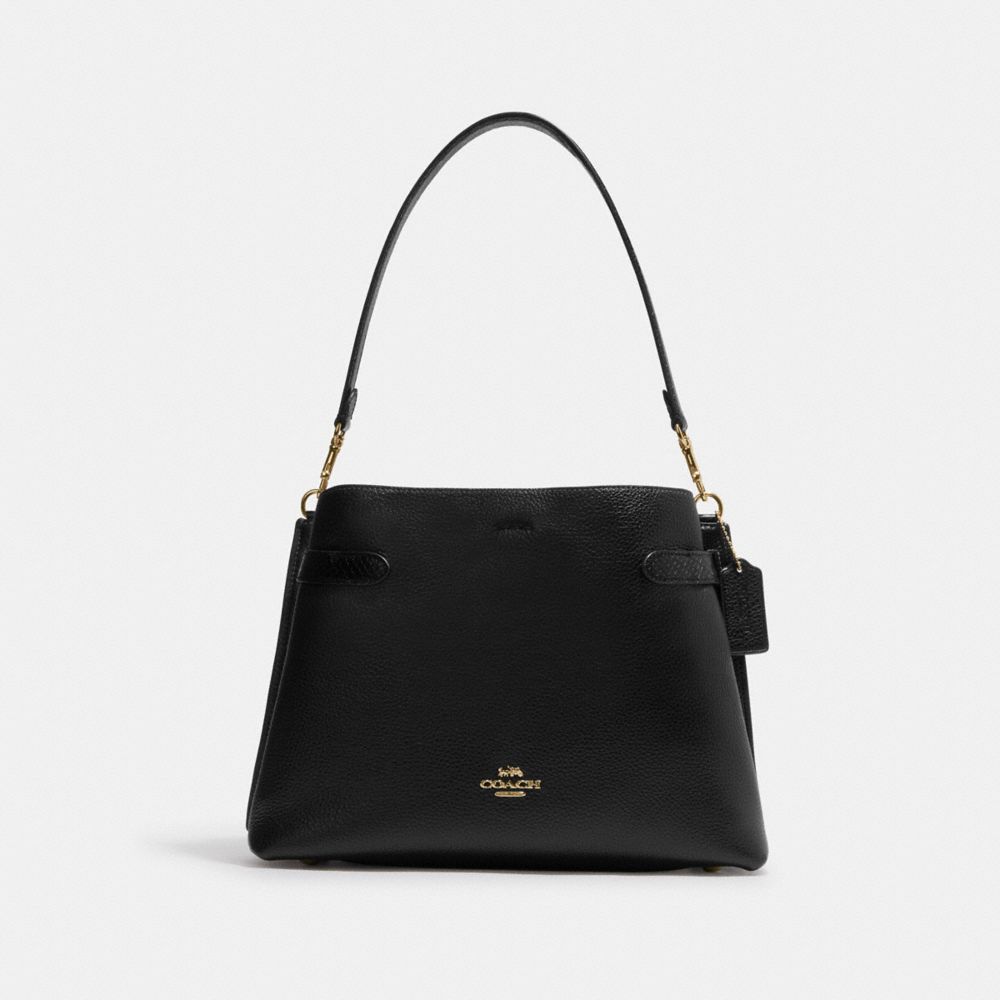 COACH®,HANNA SHOULDER BAG,Novelty Leather,Medium,Gold/Black Multi,Front View