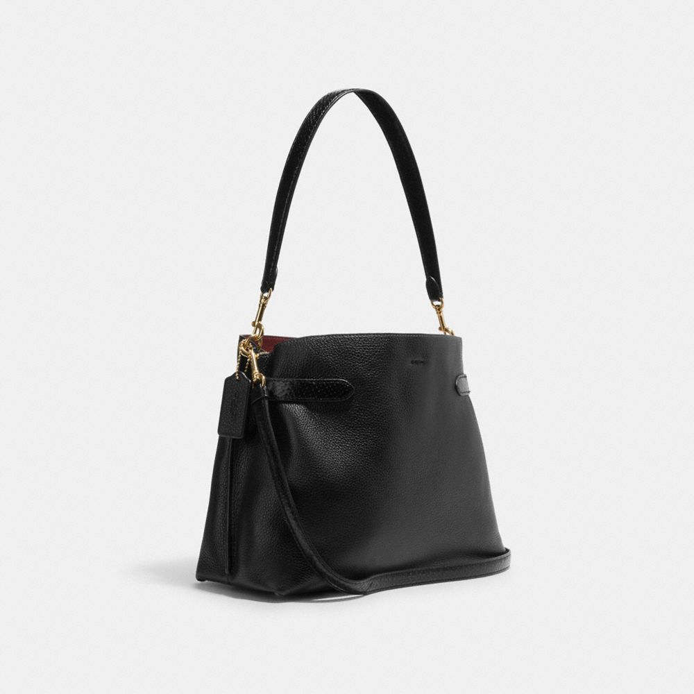 COACH®,HANNA SHOULDER BAG,Novelty Leather,Medium,Gold/Black Multi,Angle View