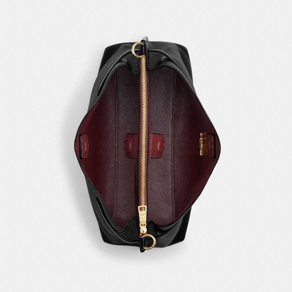 COACH®,HANNA SHOULDER BAG,Novelty Leather,Medium,Gold/Black Multi,Inside View,Top View