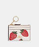COACH®,MINI SKINNY ID CASE WITH WILD STRAWBERRY PRINT,Gold/Chalk Multi,Front View