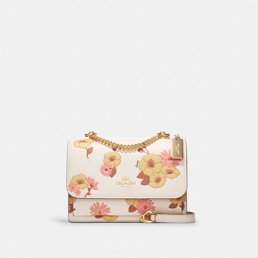COACH 'print Dinky' Floral Applique Crossbody Bag in White