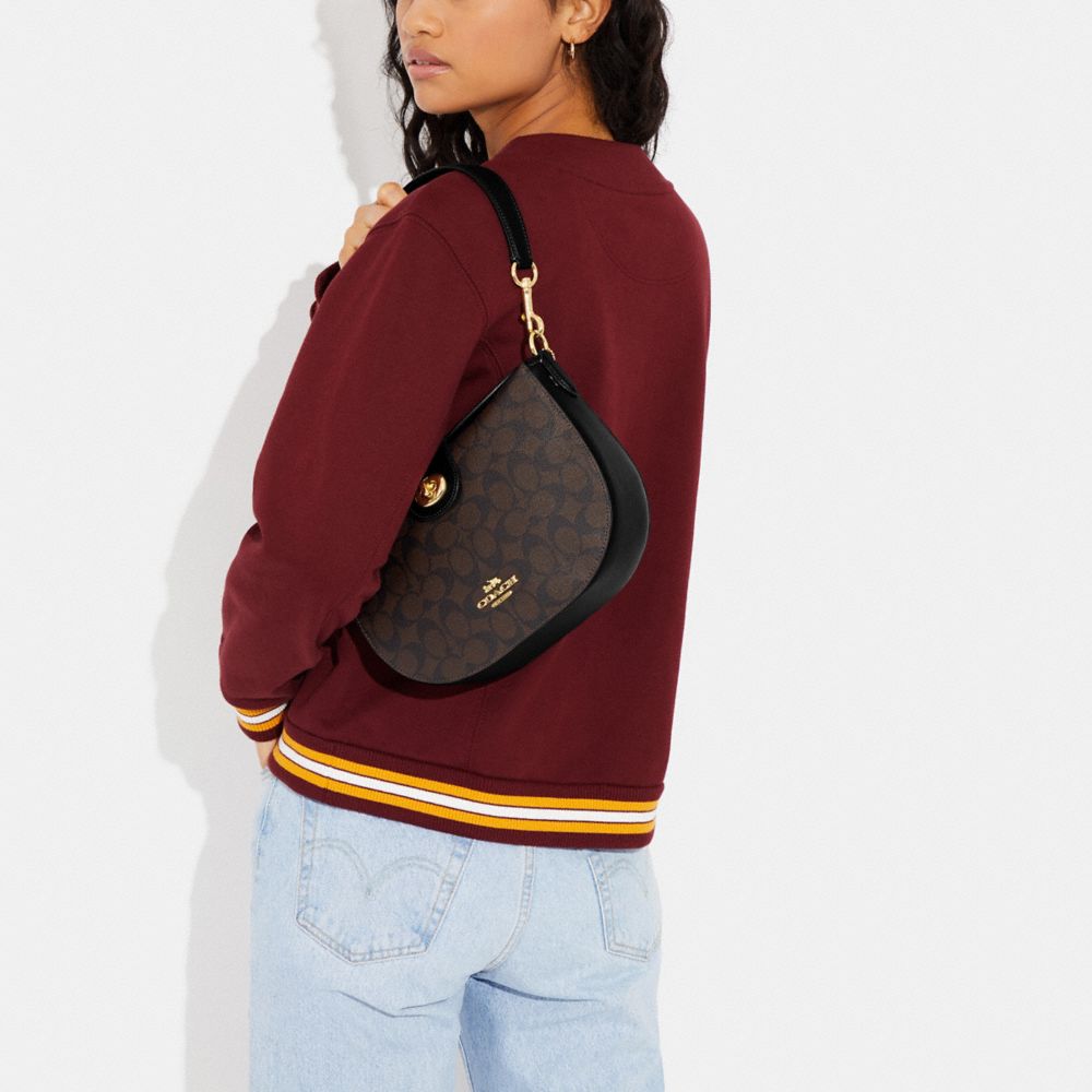 COACH®,SAC HOBO ELLA EN TOILE SIGNATURE,Or/Brun noir,Detail View
