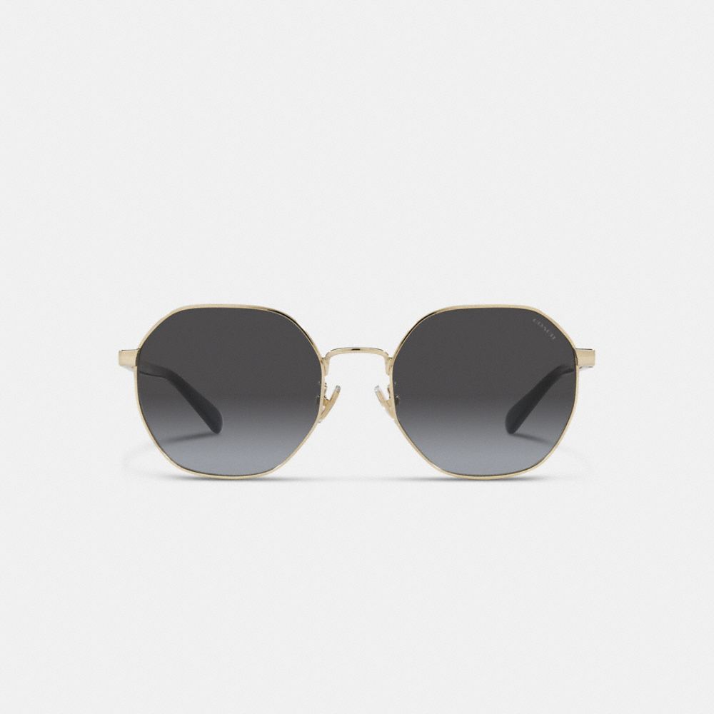 COACH®,Metal Hexagon Sunglasses,Hexagon,Logo,Word Embellishment,Adjustable Nose Pads,Casual,Gray,Inside View,Top View