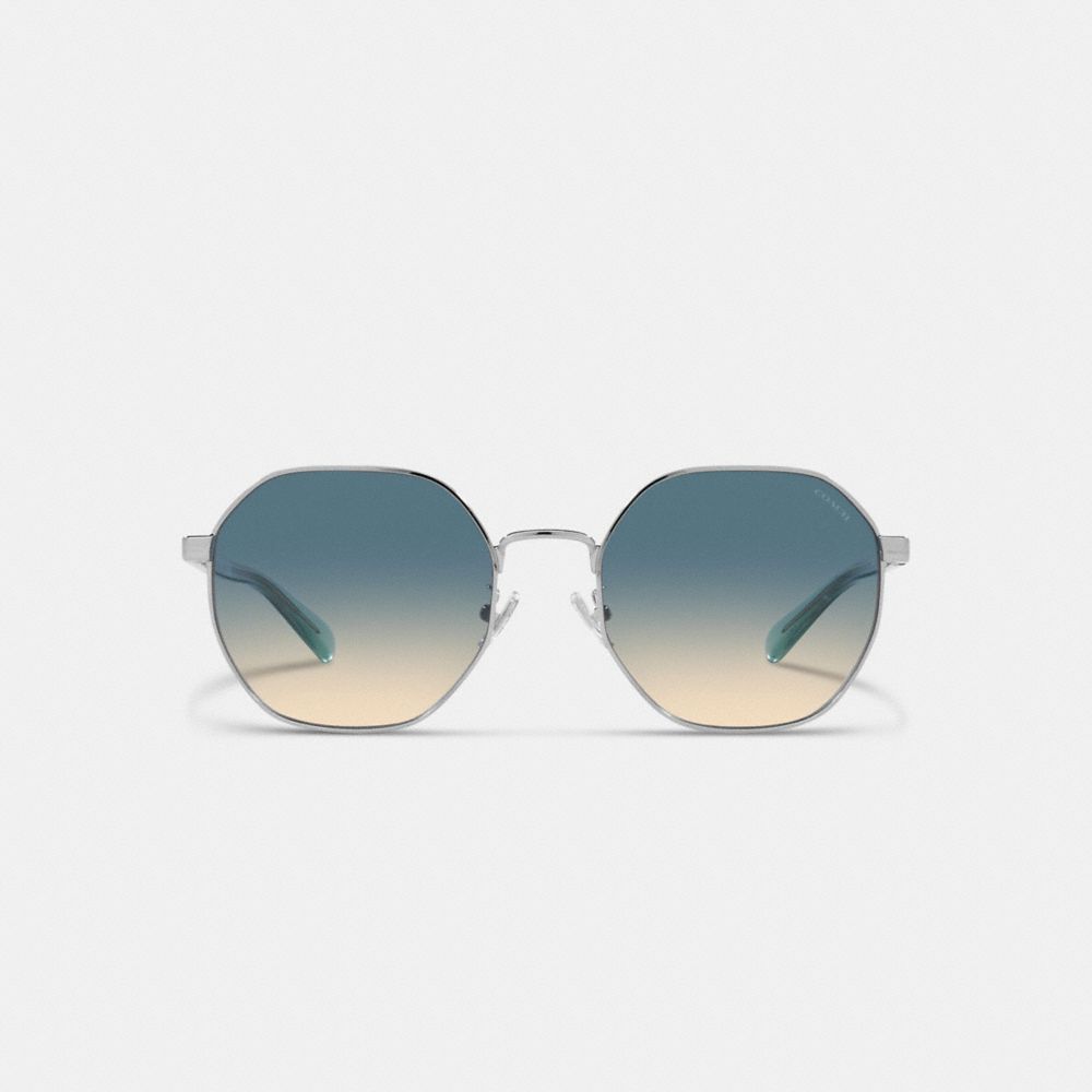 COACH®,LUNETTES DE SOLEIL HEXAGONALES EN MÉTAL,Dégradé bleu jaune,Inside View,Top View
