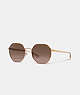 COACH®,METAL HEXAGON SUNGLASSES,Brown/Pink Flash,Front View
