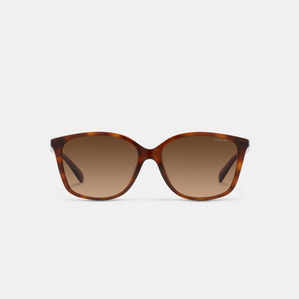 COACH®,Embedded Wire Square Sunglasses,Square,Tortoise,Logo,Metal,Integrated Nose Pads,Casual,Brown,Inside View,Top View