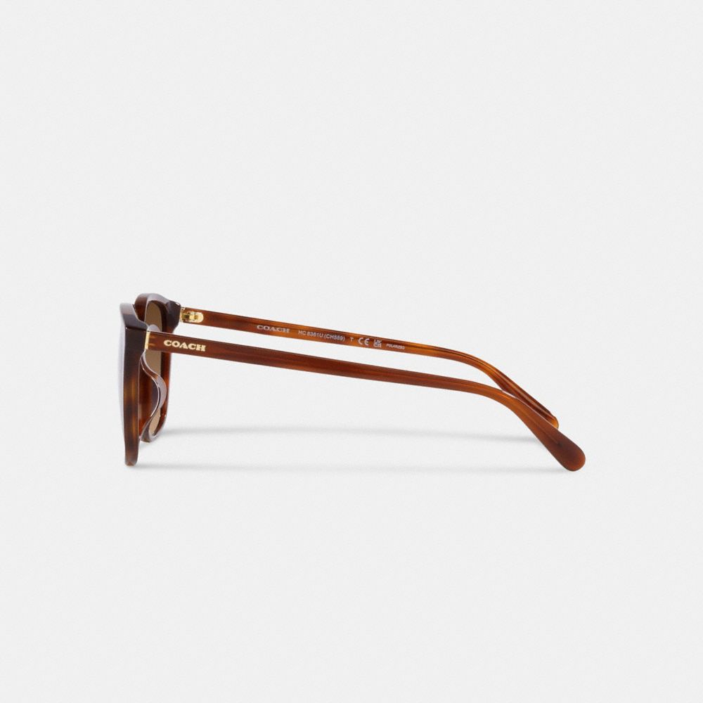 COACH®,Embedded Wire Square Sunglasses,Square,Tortoise,Logo,Metal,Integrated Nose Pads,Casual,Brown,Alternate View