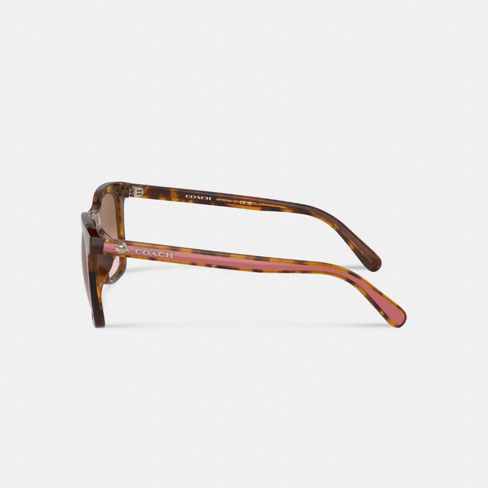 COACH®,LUNETTES DE SOLEIL CARRÉES DISNEY X COACH À RAYURES,Plastique,Écaille de tortue sombre / Corail,Alternate View