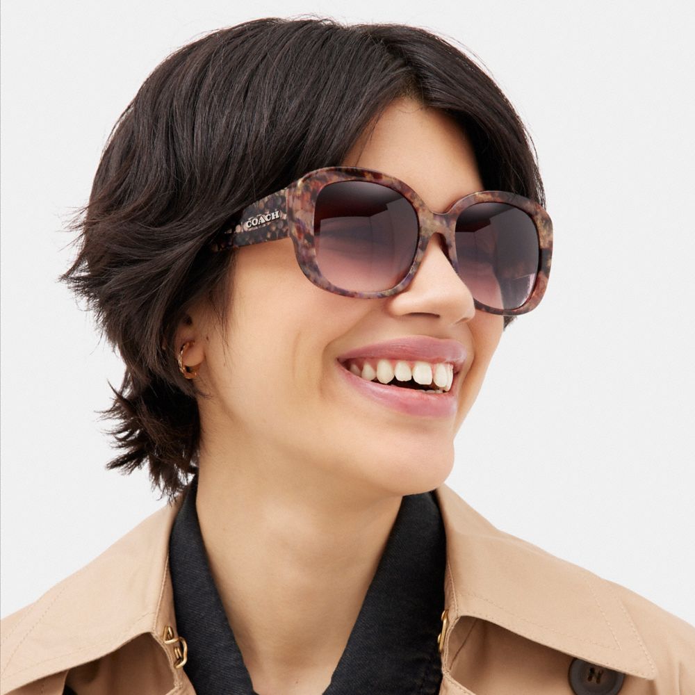 COACH®,SIGNATURE OVERSIZED SQUARE SUNGLASSES,Purple Tortoise,Angle View