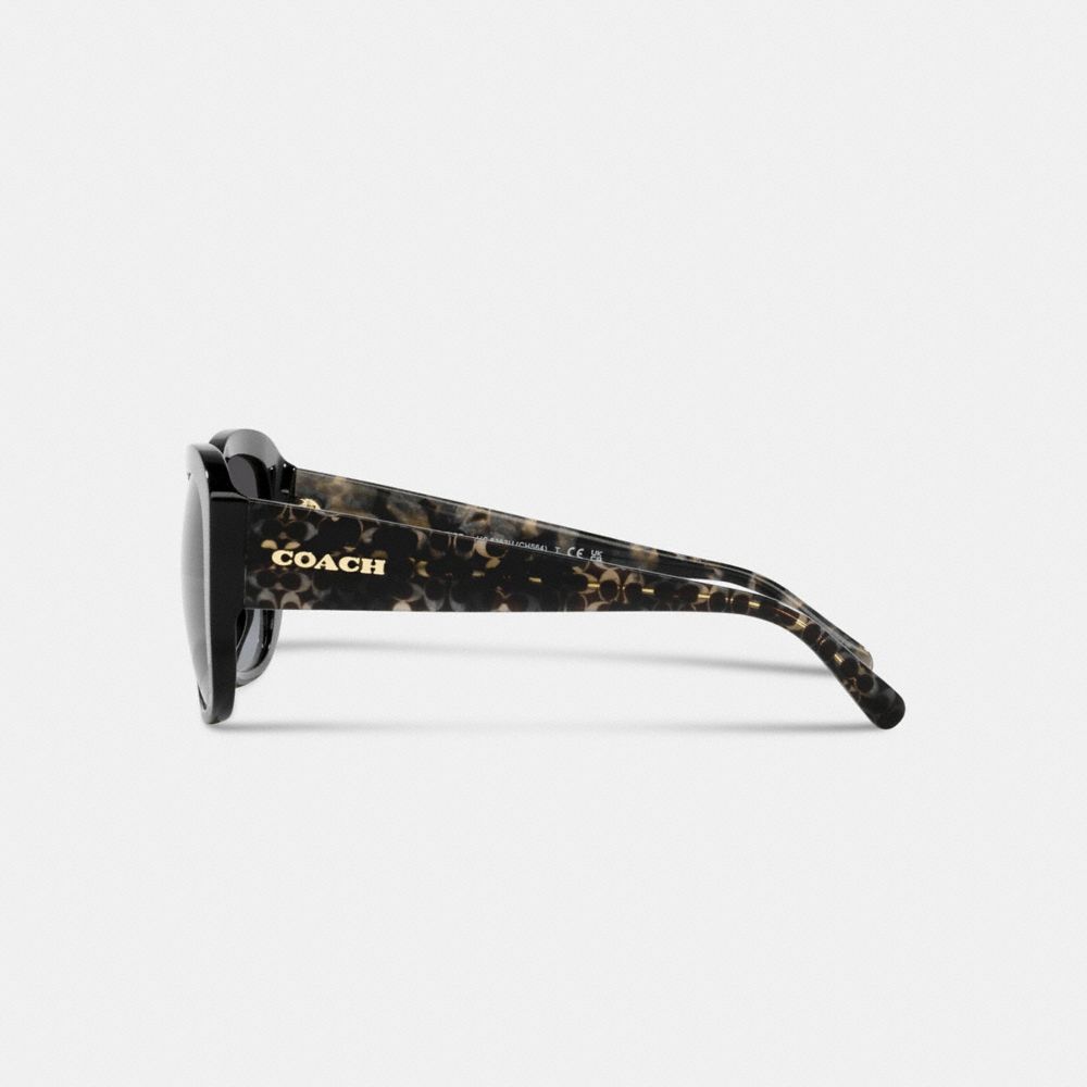 COACH®,Signature Oversized Square Sunglasses,Square,Tortoise,Logo,Metal,Integrated Nose Pads,Casual,Gray,Alternate View