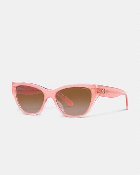 COACH®,BEVELED SIGNATURE SQUARE CAT EYE SUNGLASSES,Transparent Pink,Front View