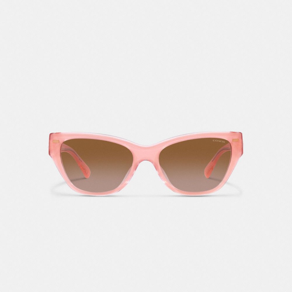 COACH®,BEVELED SIGNATURE SQUARE CAT EYE SUNGLASSES,Transparent Pink,Inside View,Top View