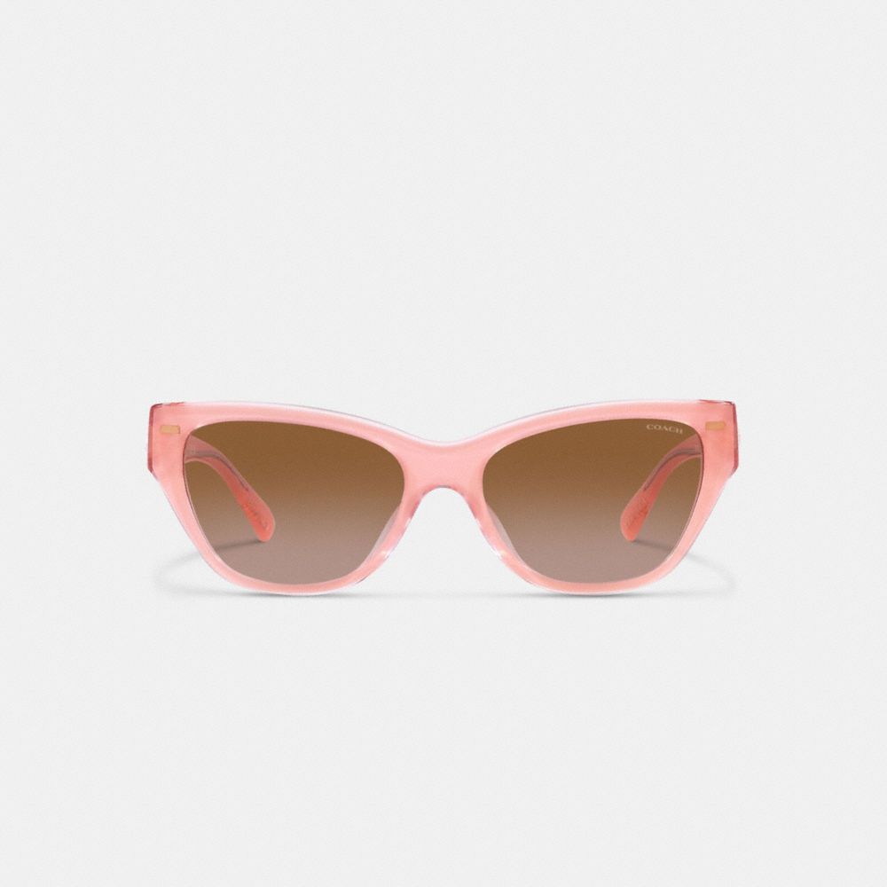 COACH®,Beveled Signature Square Cat Eye Sunglasses,Cat Eye,Tortoise,Logo,Metal,Integrated Nose Pads,Casual,Brown,Inside View,Top View
