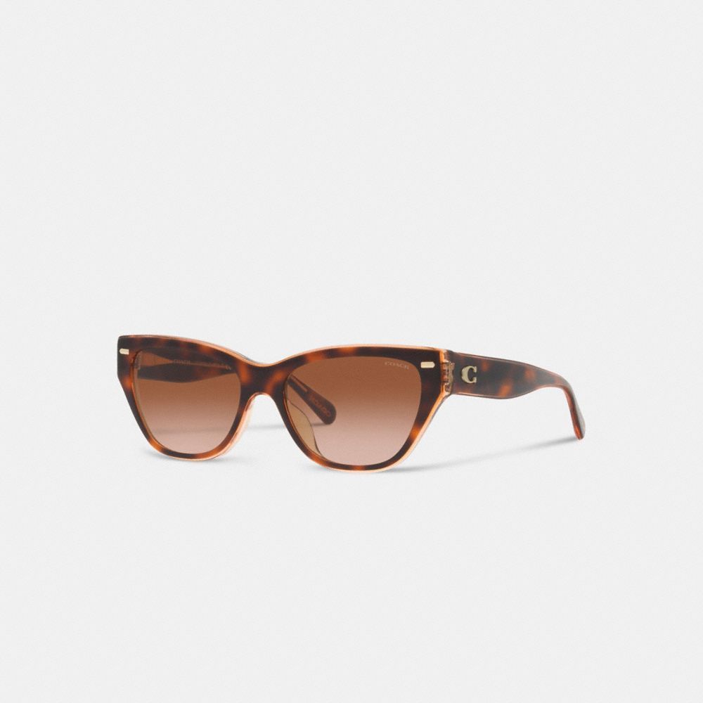 COACH®,BEVELED SIGNATURE SQUARE CAT EYE SUNGLASSES,Tortoise/ Transparent Pink,Front View