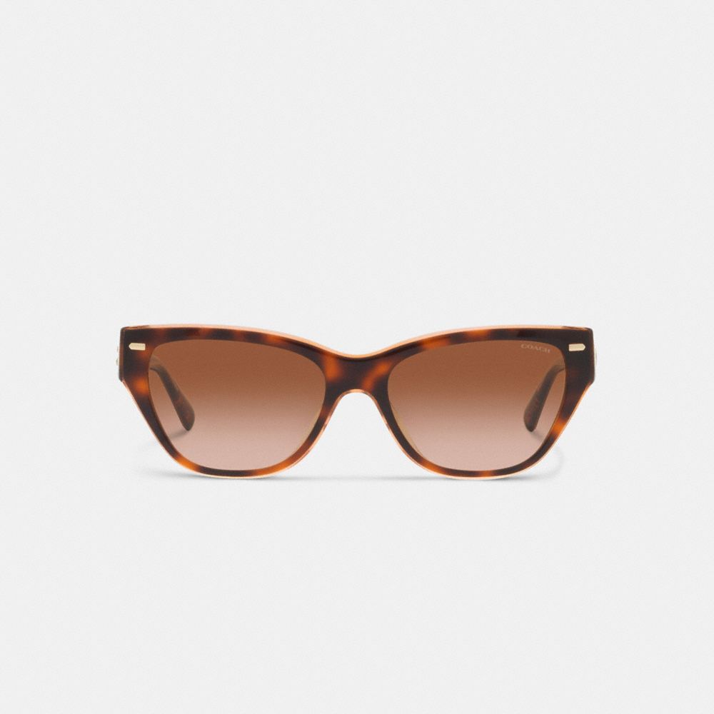 COACH®,Beveled Signature Square Cat Eye Sunglasses,Cat Eye,Tortoise,Metal,Logo,Integrated Nose Pads,Casual,Brown,Inside View,Top View