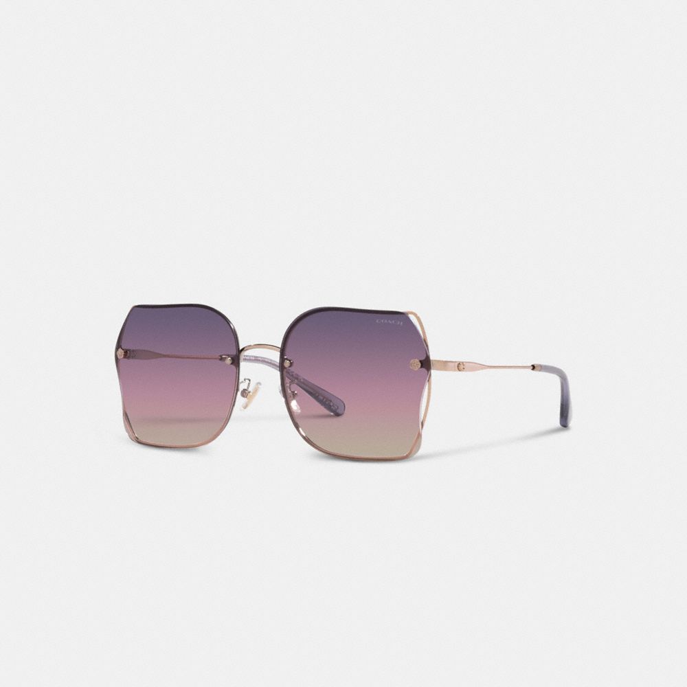COACH®,FULL FIT OPEN WIRE TEA ROSE SQUARE SUNGLASSES,Purple Pink Peach Gradient,Front View image number 0