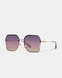 COACH®,FULL FIT OPEN WIRE TEA ROSE SQUARE SUNGLASSES,Purple Pink Peach Gradient,Front View