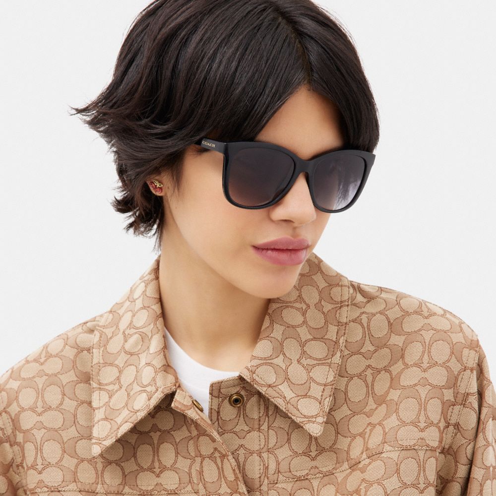 COACH®,GEOMETRIC SQUARE SUNGLASSES,Black,Angle View