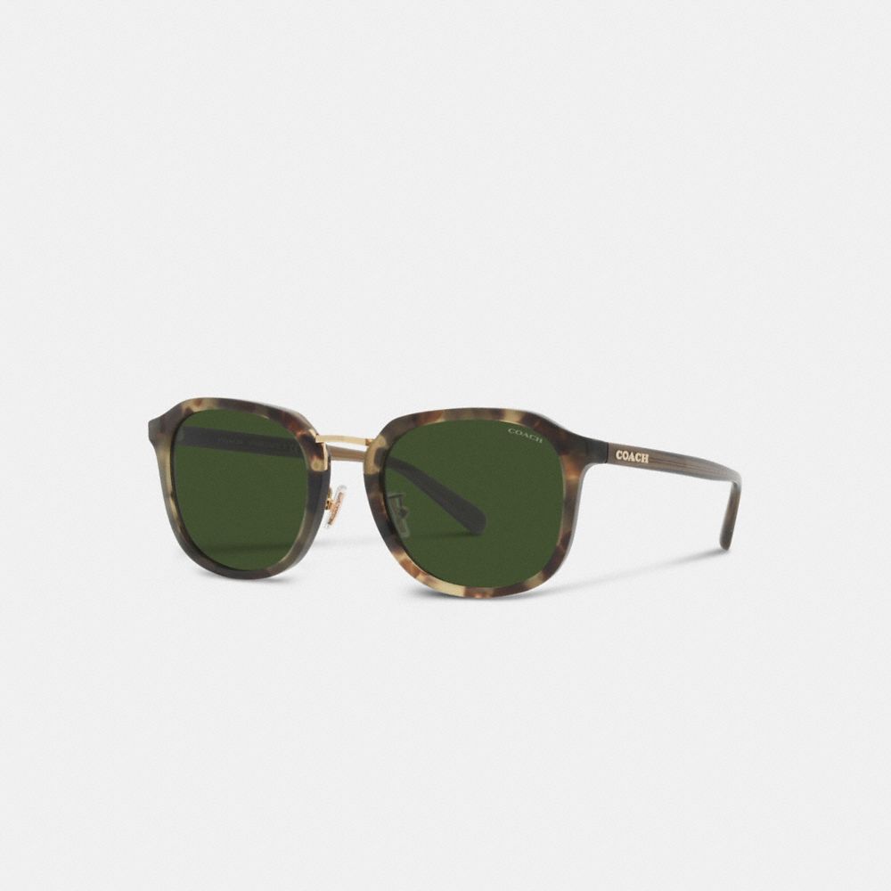 COACH®,ROUNDED GEOMETRIC SUNGLASSES,Green Tortoise,Front View