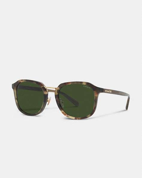 COACH®,ROUNDED GEOMETRIC SUNGLASSES,Green Tortoise,Front View
