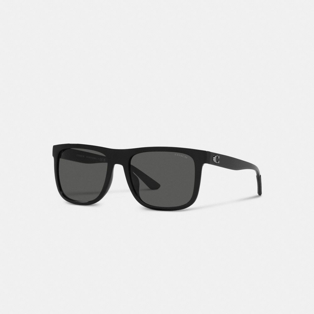 COACH®,BEVELED SIGNATURE FLAT TOP SQUARE SUNGLASSES,Black,Front View