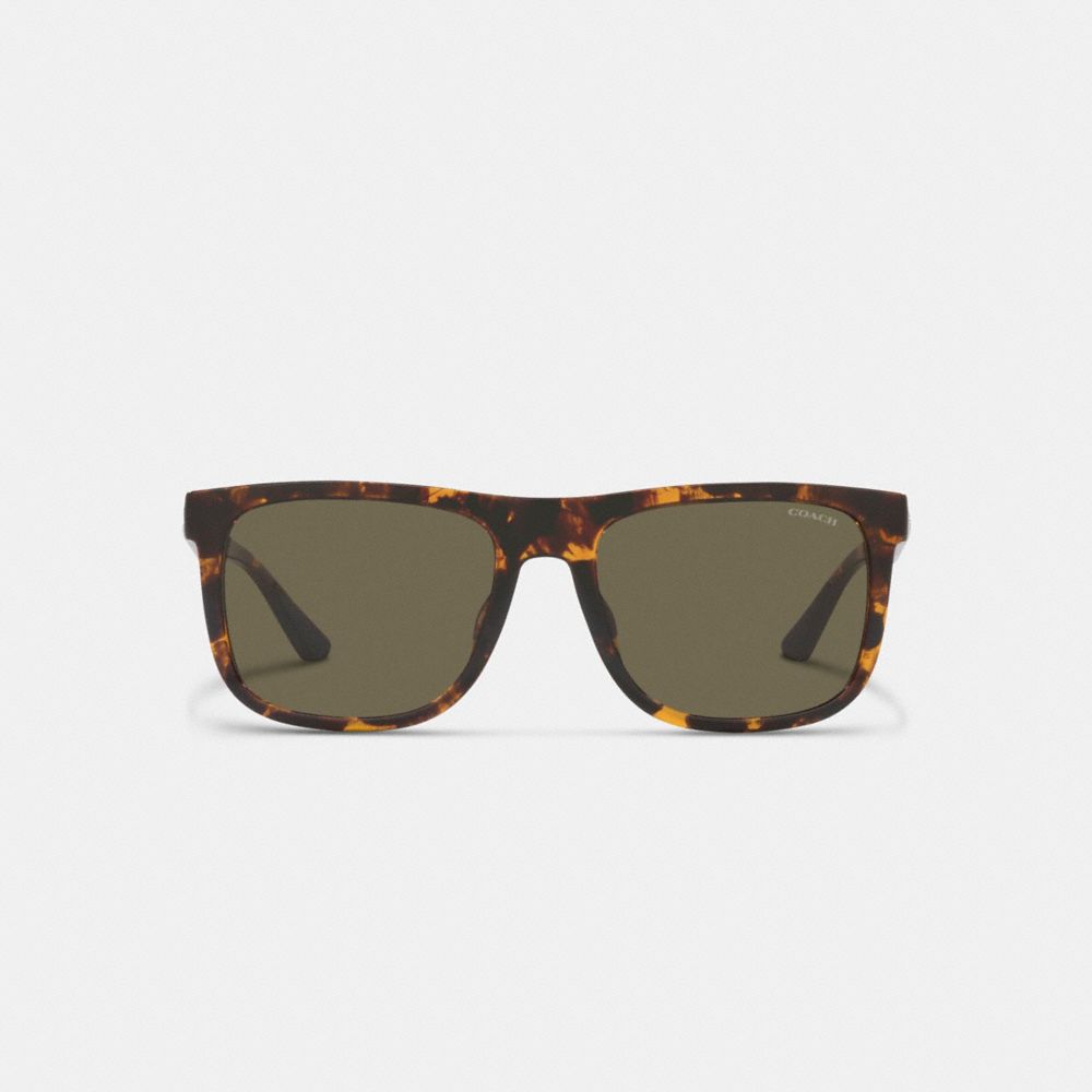 COACH®,BEVELED SIGNATURE FLAT TOP SQUARE SUNGLASSES,Dark Tortoise,Inside View,Top View