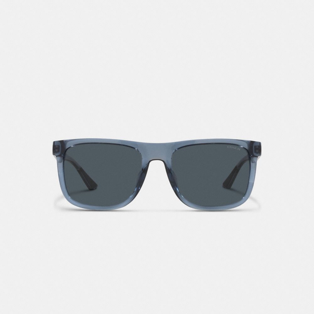 COACH®,Beveled Signature Flat Top Square Sunglasses,Square,Plastic,Metal,Logo,Integrated Nose Pads,Casual,Gray,Inside View,Top View