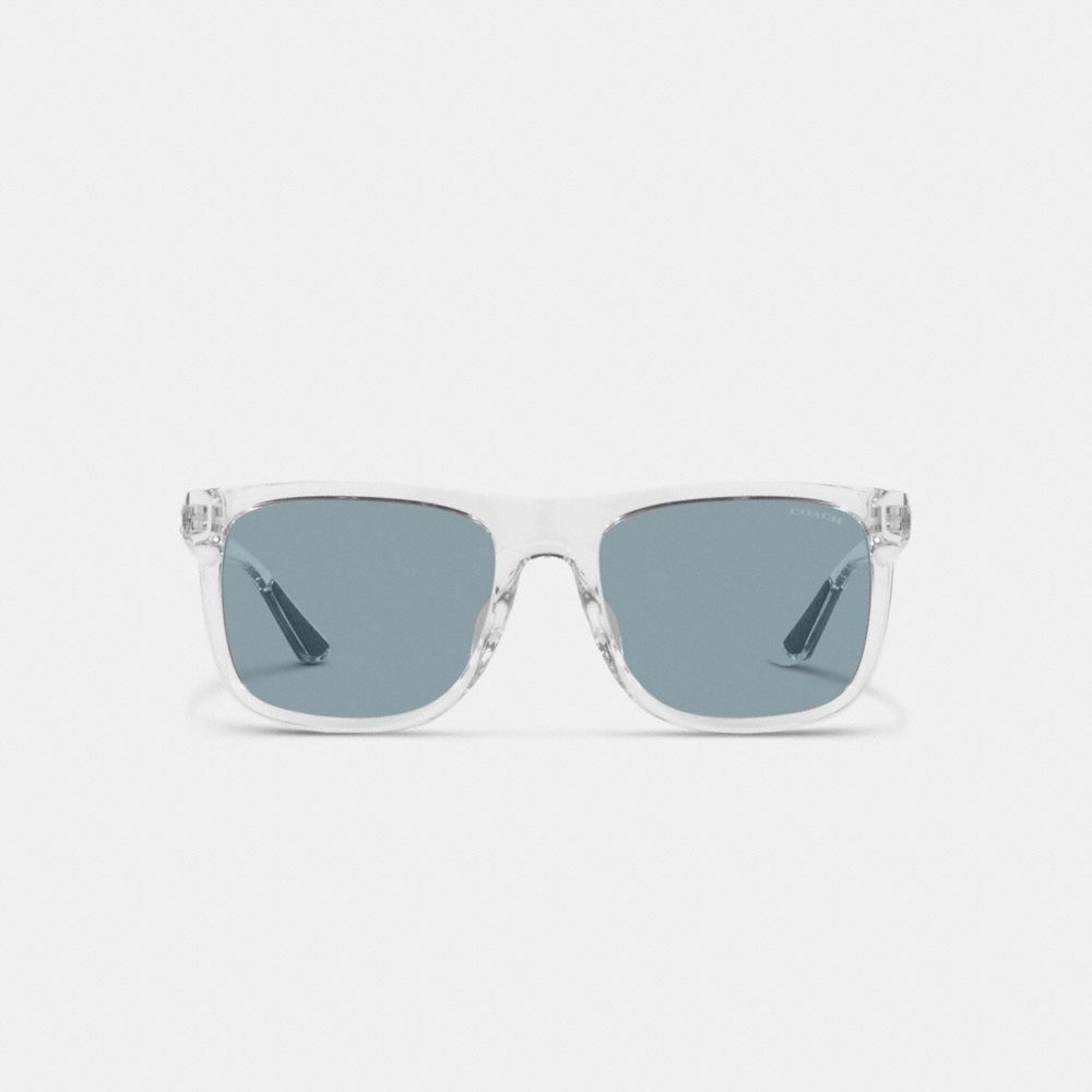 COACH®,Beveled Signature Flat Top Square Sunglasses,Square,Metal,Logo,Integrated Nose Pads,Casual,Blue,Inside View,Top View