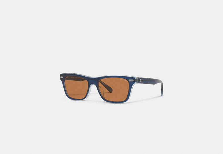 COACH®,BEVELED SIGNATURE SQUARE SUNGLASSES,Blue/Brown,Front View