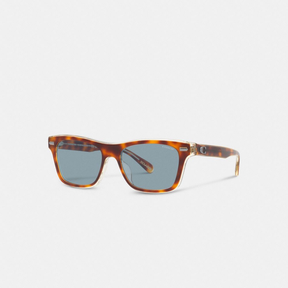 COACH®,BEVELED SIGNATURE SQUARE SUNGLASSES,Tortoise/Blue,Front View image number 0