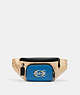 COACH®,TRACK BELT BAG IN COLORBLOCK SIGNATURE CANVAS WITH COACH STAMP,Medium,Black Antique Nickel/Light Khaki/Blue Jay Multi,Front View