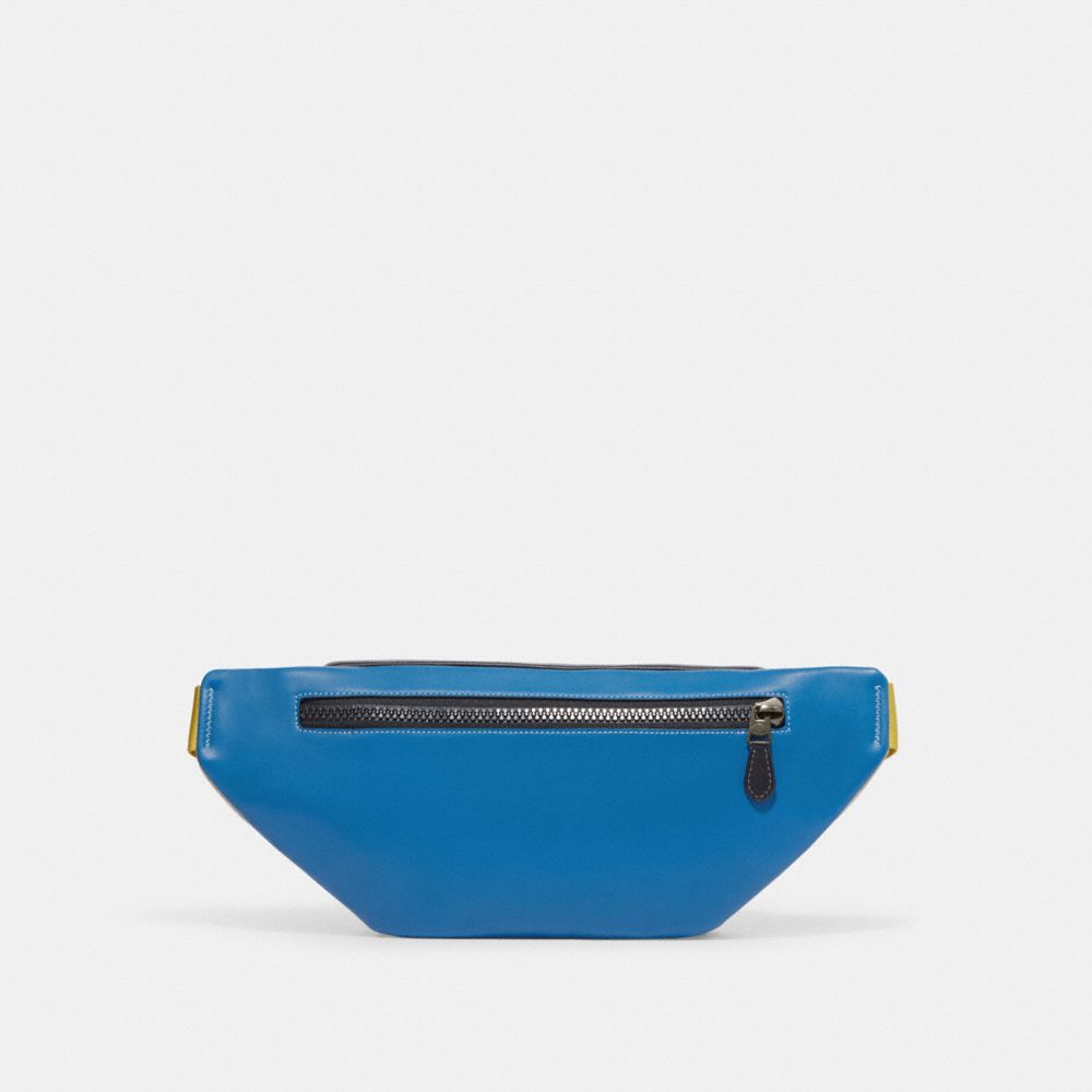COACH®,Track Belt Bag In Colorblock Signature Canvas With Coach Stamp,Leather,Canvas,Calfskin Leather,Belt Bag,Logo,Color ...,Beige,Back View