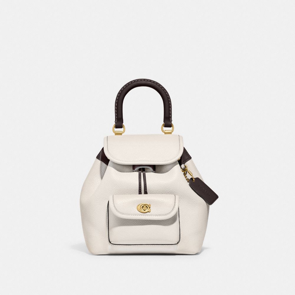 COACH®,RIYA BACKPACK 21 IN COLORBLOCK,Glovetanned Leather,Medium,Brass/Chalk Multi,Front View