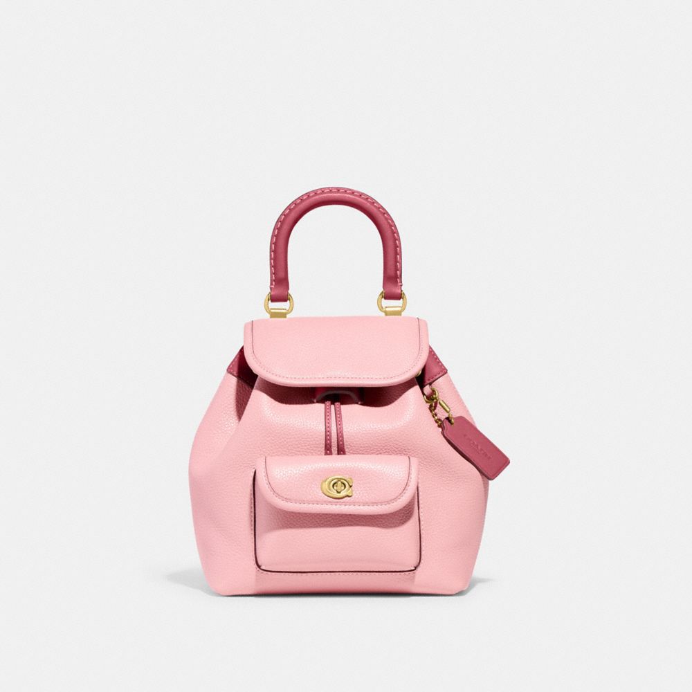 Pink Leather Logo Medium Drawstring Backpack