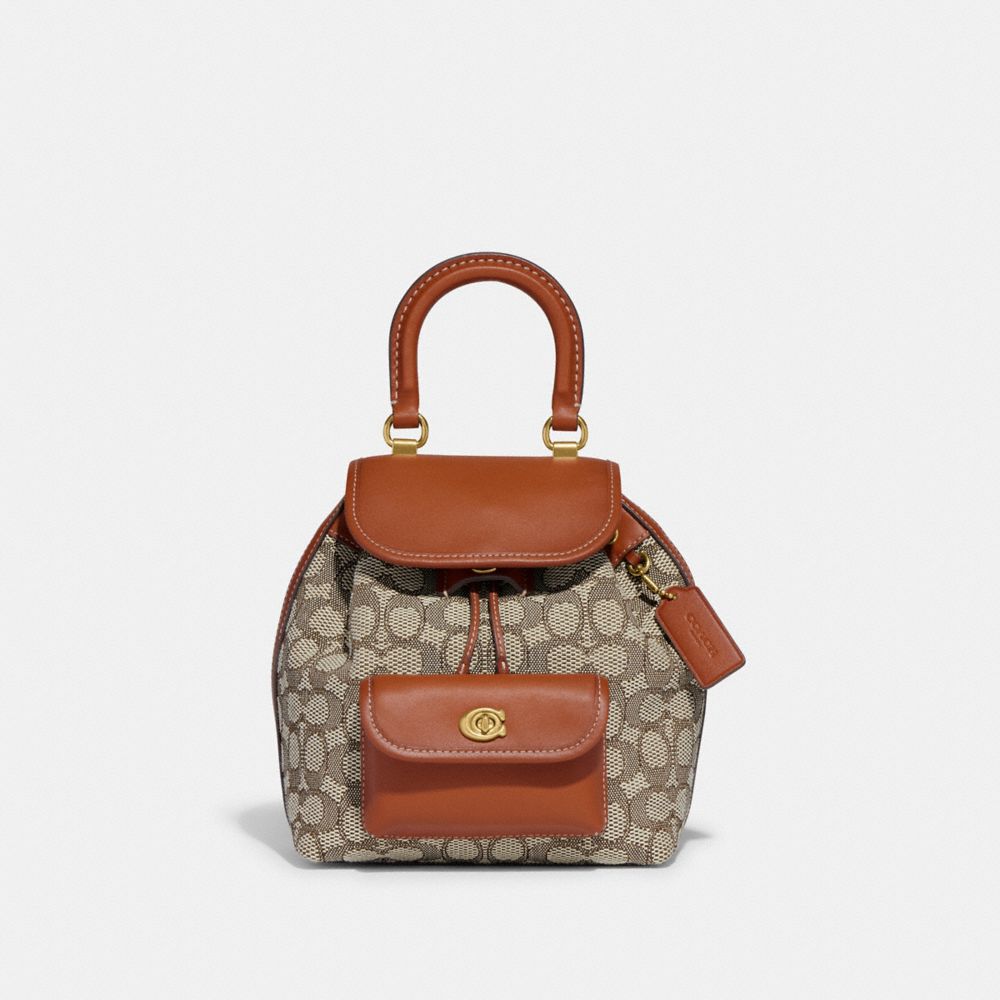 COACH®,RIYA BACKPACK 21 IN SIGNATURE TEXTILE JACQUARD,Signature Jacquard,Medium,Brass/Cocoa Burnished Amb,Front View