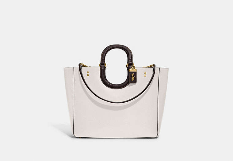 COACH®,RAE TOTE IN COLORBLOCK,Glovetanned Leather,X-Large,Brass/Chalk Multi,Front View
