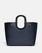 COACH®,RAE TOTE BAG IN COLORBLOCK,Glovetanned Leather,X-Large,Brass/Dark Denim Multi,Back View