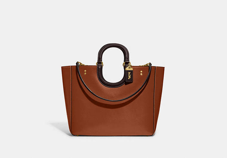 COACH®,RAE TOTE IN COLORBLOCK,Glovetanned Leather,X-Large,Brass/1941 Saddle Multi,Front View image number 0