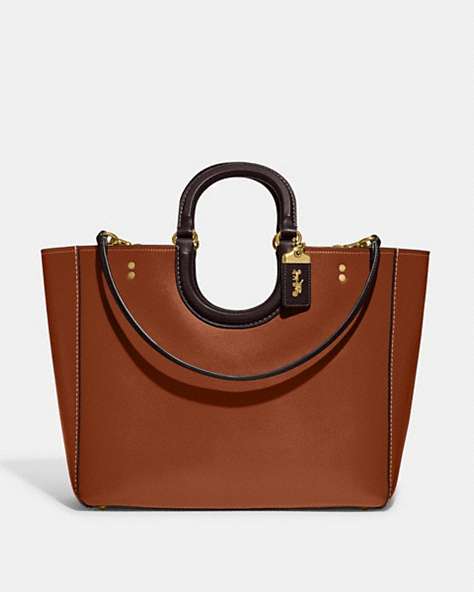 COACH®,RAE TOTE IN COLORBLOCK,Glovetanned Leather,X-Large,Brass/1941 Saddle Multi,Front View