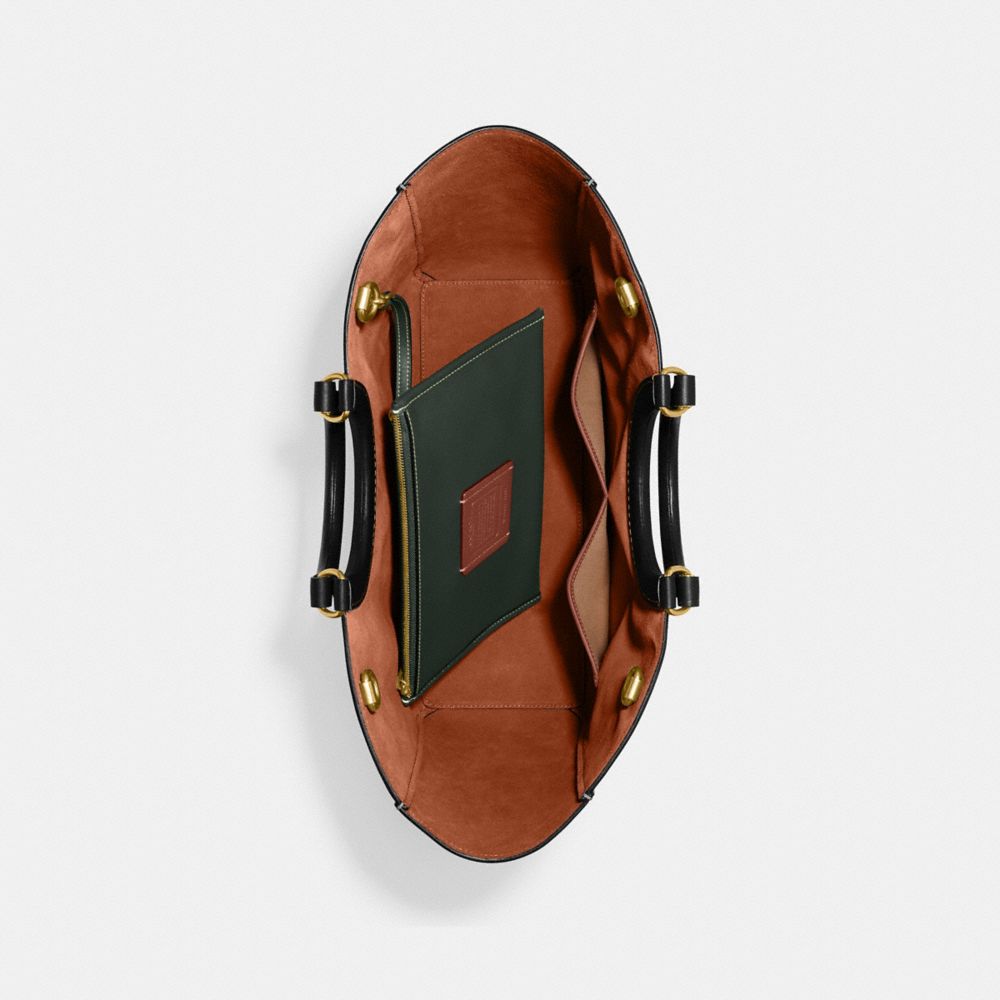COACH®,Rae Tote Bag In Colorblock,Leather,Pouch,Tote,Tag Embellishment,Logo,Color Block,Studded,Stitching,Casual,Work,Black,Inside View,Top View