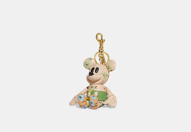 COACH®,DISNEY X COACH MICKEY MOUSE BAG CHARM WITH FLORAL PRINT,Pebble Leather,Brass/Mixed Floral,Front View