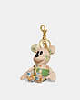 COACH®,DISNEY X COACH MICKEY MOUSE BAG CHARM WITH FLORAL PRINT,Pebble Leather,Brass/Mixed Floral,Front View